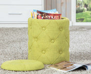 Hocker YAPAK Polsterhocker mit Stoffbezug in Grün und Knopfheftung