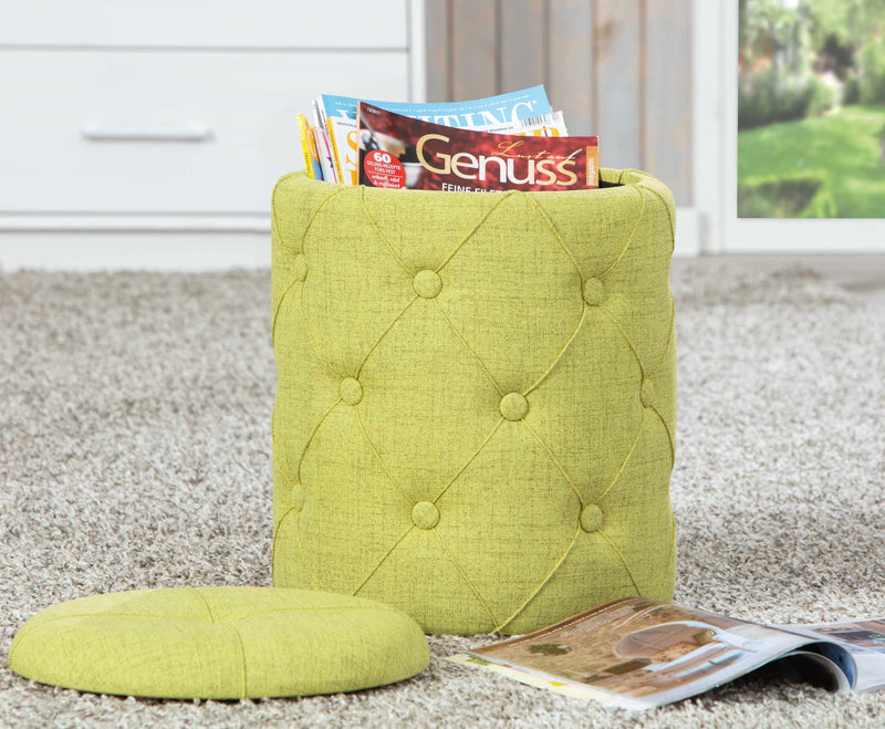 Hocker YAPAK Polsterhocker mit Stoffbezug in Grün und Knopfheftung