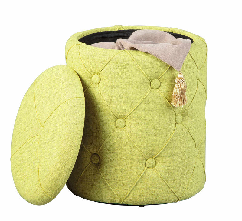 Hocker YAPAK Polsterhocker mit Stoffbezug in Grün und Knopfheftung
