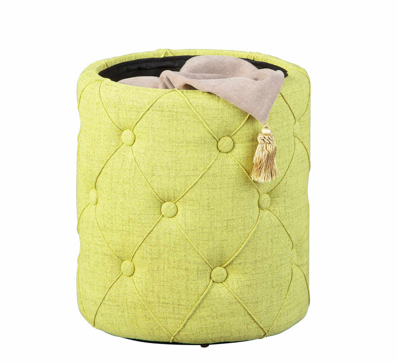 Hocker YAPAK Polsterhocker mit Stoffbezug in Grün und Knopfheftung