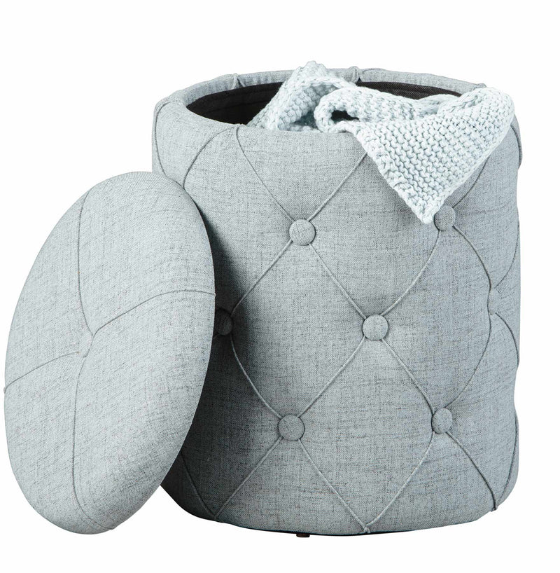 Polsterhocker Hocker YAPAK mit Stoffbezug in Grau und Knopfheftung