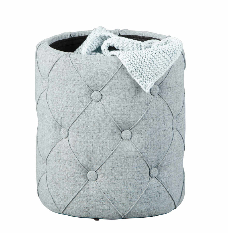 Polsterhocker Hocker YAPAK mit Stoffbezug in Grau und Knopfheftung