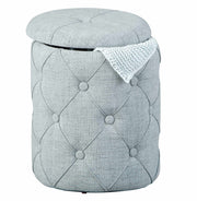 Polsterhocker Hocker YAPAK mit Stoffbezug in Grau und Knopfheftung