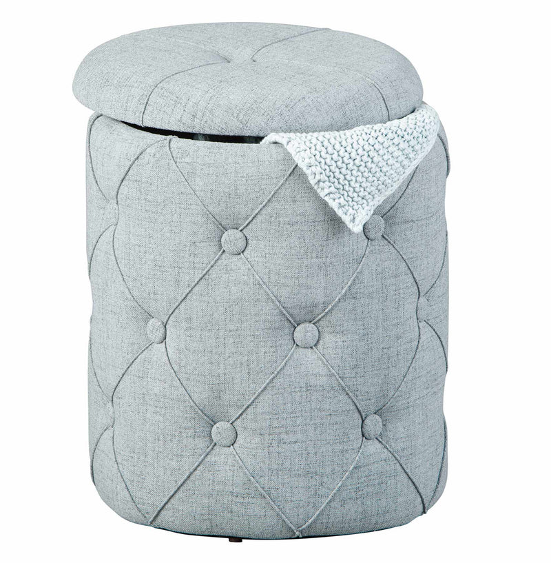 Polsterhocker Hocker YAPAK mit Stoffbezug in Grau und Knopfheftung