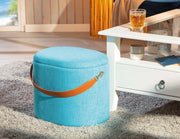 Polsterhocker Hocker DILIA mit Stoffbezug in Blau und Trageband