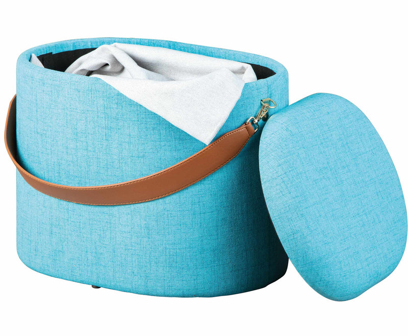 Polsterhocker Hocker DILIA mit Stoffbezug in Blau und Trageband