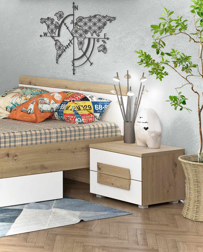 Nachtkommode ARKINA Nachttisch mit 2 Schubladen in Artisan Eiche