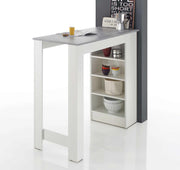 Bartisch Stehtisch MOJITO Weiß Platte Beton Optik mit seitlichem Regal