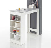 Bartisch Stehtisch MOJITO Weiß Platte Beton Optik mit seitlichem Regal