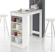 Bartisch Stehtisch MOJITO Weiß Platte Beton Optik mit seitlichem Regal