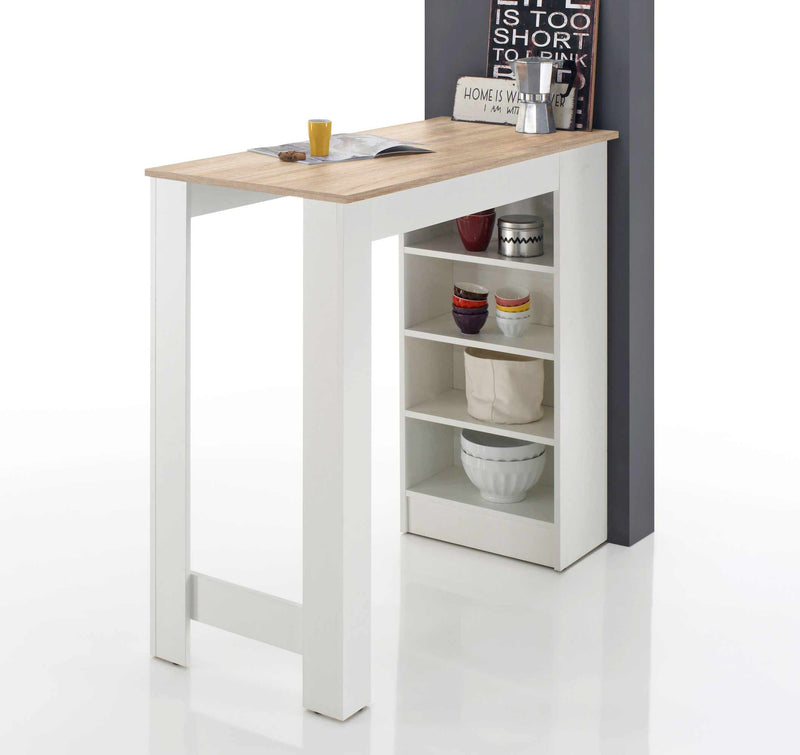 Stehtisch Bartisch MOJITO Weiß Platte Sonoma Eiche mit Regal