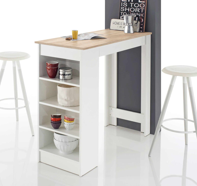 Stehtisch Bartisch MOJITO Weiß Platte Sonoma Eiche mit Regal