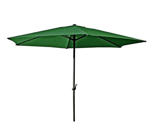 Sonnenschirm CABOGROS Grün Ø 300 cm 6 Streben mit Handkurbel in Gesamtansicht von oben mit schwarzem Metallmast.