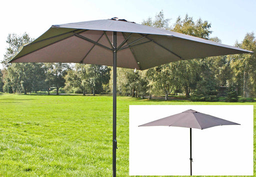 Sonnenschirm Anthrazit 250 x 250 cm mit quadratischem Dach und Metallmast in Gesamtansicht.