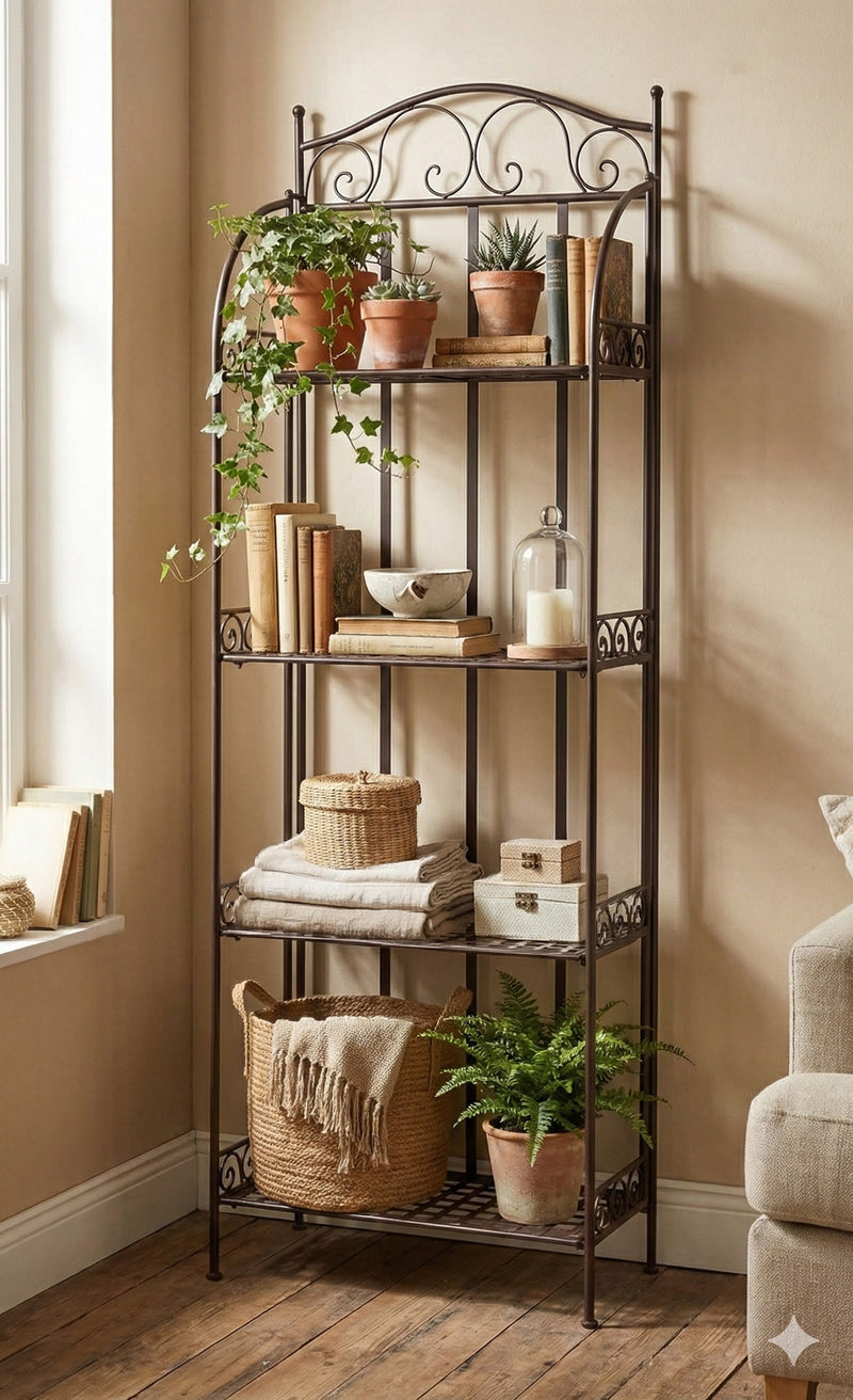 Metallregal VERENI antik braun Eisenregal klappbar im Landhausstil