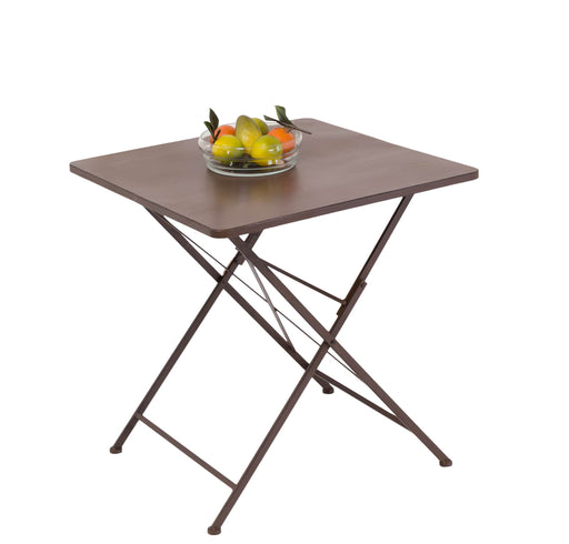 Klapptisch MARIANA 70 x 70 cm mit quadratischer Platte und gekreuztem Metallgestell, Gesamtansicht.