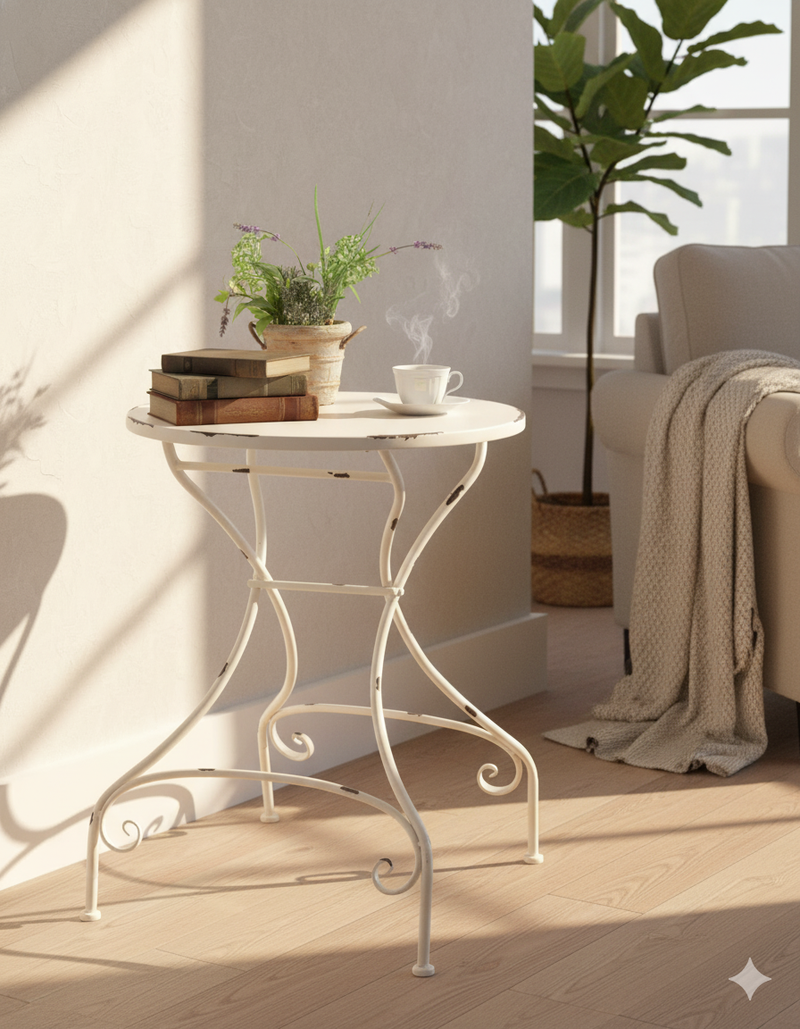 Metalltisch TARENT 60 cm rund Weiß Antik-Look