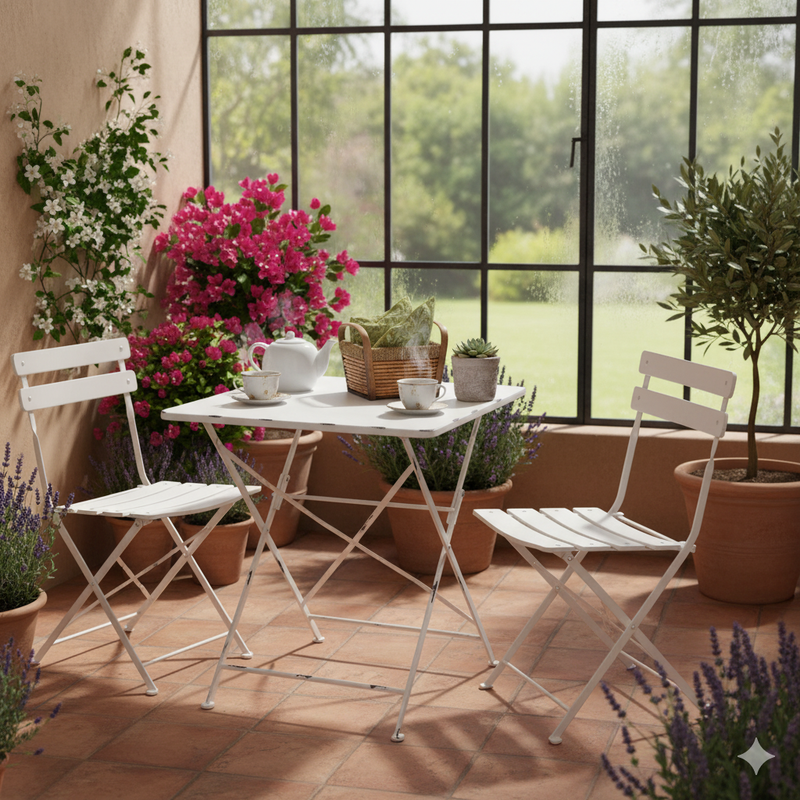 Klapptisch MARIANA 70 x 70 cm Metalltisch Weiß Antik Look