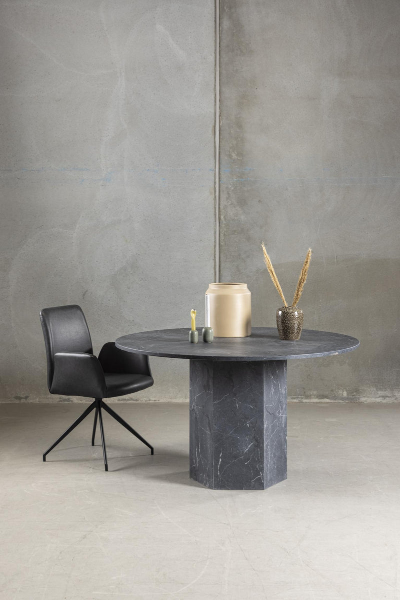 Esszimmerstuhl NAYA drehbar in Kunstleder Vintage schwarz