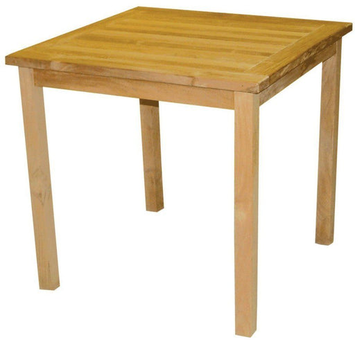 Gartentisch in Premium Teak 74 x 72 cm, Gesamtansicht mit rechteckiger Tischplatte und vier massiven Beinen aus hellem Holz.