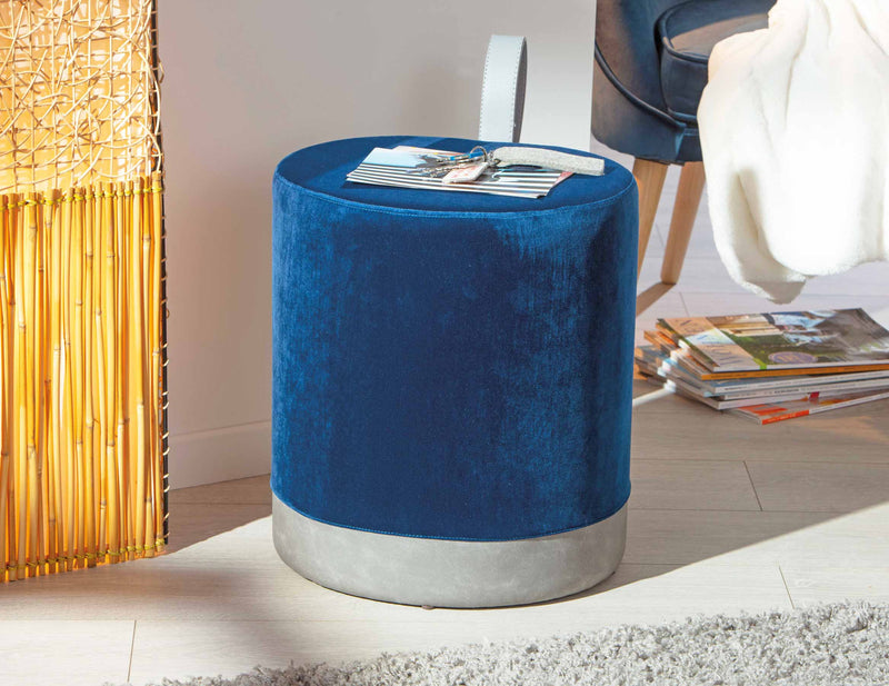 Polsterhocker OSANE Samtbezug Blau Grau Hocker