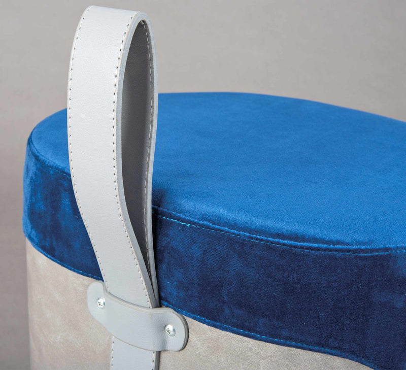 Polsterhocker OSANE Samtbezug Blau Grau Hocker