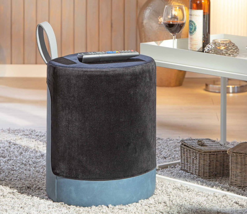 Hocker Polsterhocker OSANE Samtbezug Schwarz Blau
