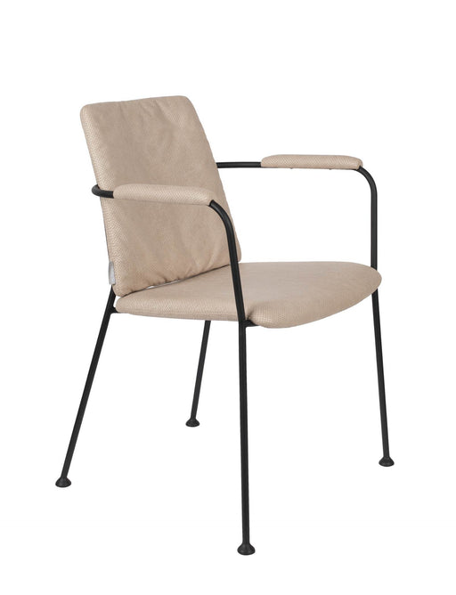 Armlehnstuhl FAB BEIGE in Gesamtansicht mit perforiertem Bezug und schwarzem Metallgestell.