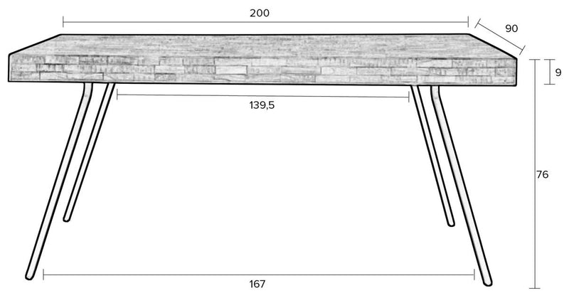 Design Esstisch SURI 200 x 90 cm Platte recycled Teak