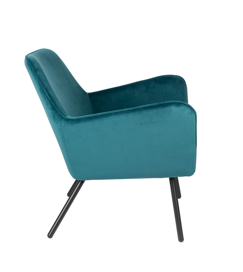 Retro Sessel BON Velvet Blue  - Samtstoff Petrol
