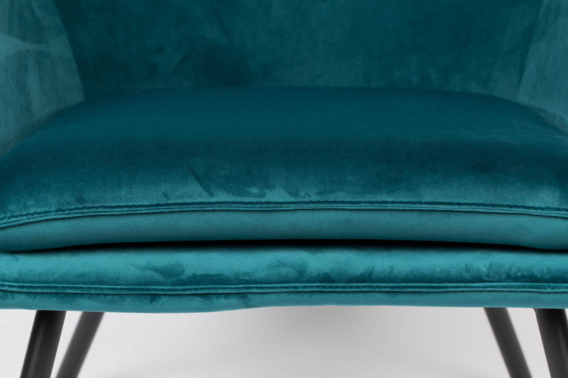 Retro Sessel BON Velvet Blue  - Samtstoff Petrol