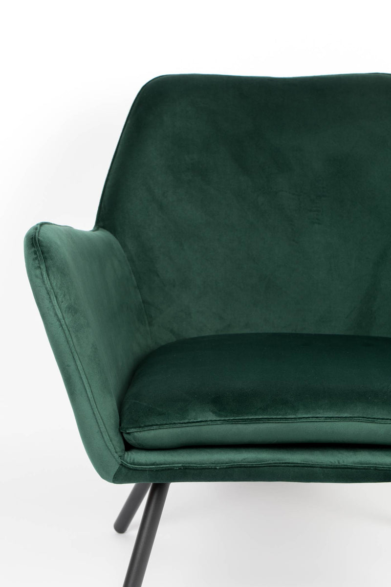 Retro Sessel BON Velvet Green - Samtstoff Grün