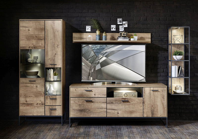 Wohnwand MANHATTAN VV88 Haveleiche Cognac montiert