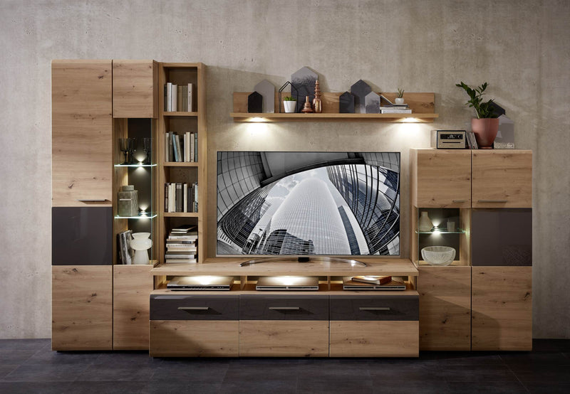 Wohnwand BAJAZZO TWO HH81 Artisan Eiche Nachbildung montiert