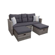 Gartensofa VALLETTA inkl. Kissen und Fußhocker und klappbaren Tisch