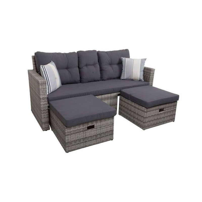 Gartensofa VALLETTA inkl. Kissen und Fußhocker und klappbaren Tisch
