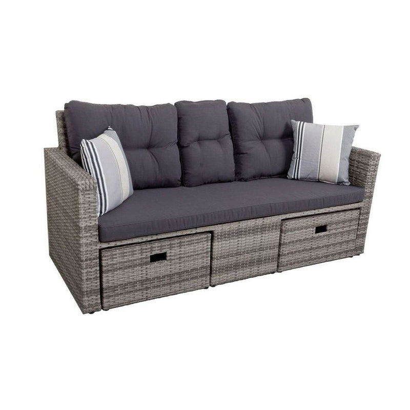 Gartensofa VALLETTA inkl. Kissen und Fußhocker und klappbaren Tisch