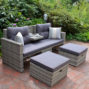 Gartensofa VALLETTA inkl. Kissen und Fußhocker und klappbaren Tisch