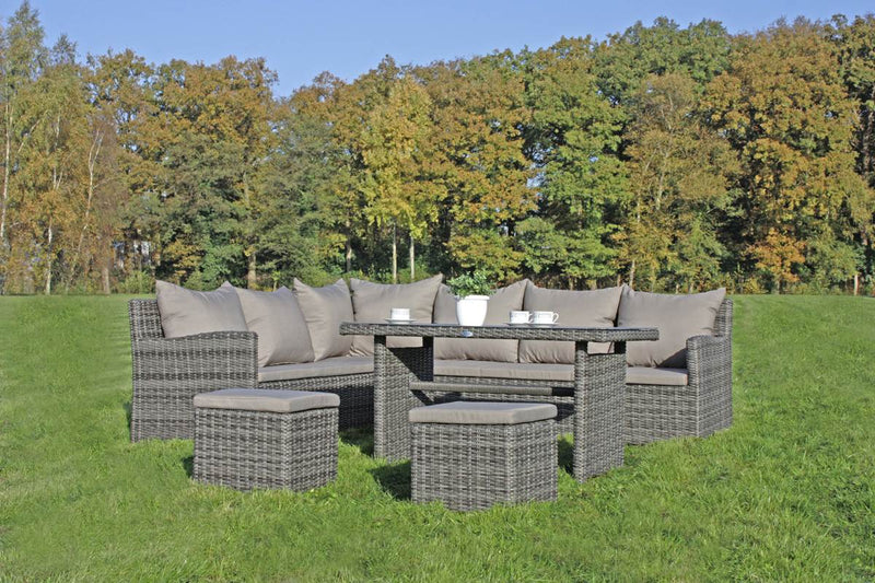 Gartensofa Eckgruppe OVIEDO  mit höheren Tisch fast in Esstischhöhe