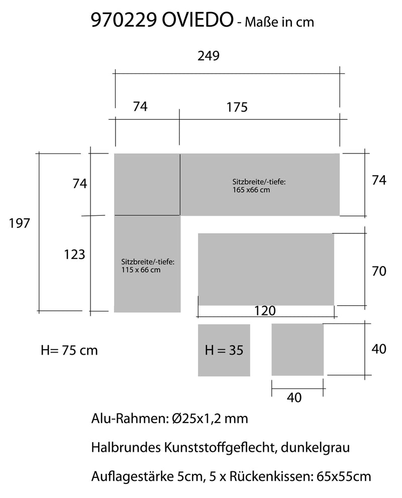 Gartensofa Eckgruppe OVIEDO  mit höheren Tisch fast in Esstischhöhe