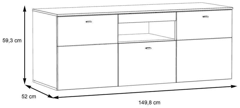 Lowboard COMO Optik Grau / Planked Eiche mit Beleuchtung von Forte