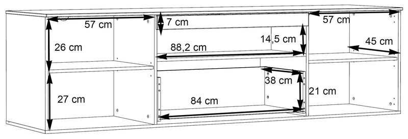 Lowboard COMO 210 cm Optik Grau / Planked Eiche mit LED Beleuchtung