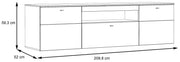 Lowboard COMO 210 cm Optik Grau / Planked Eiche mit LED Beleuchtung