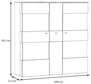 Highboard Vitrine COMO 3-trg. Optik Grau / Planked Eiche von Forte
