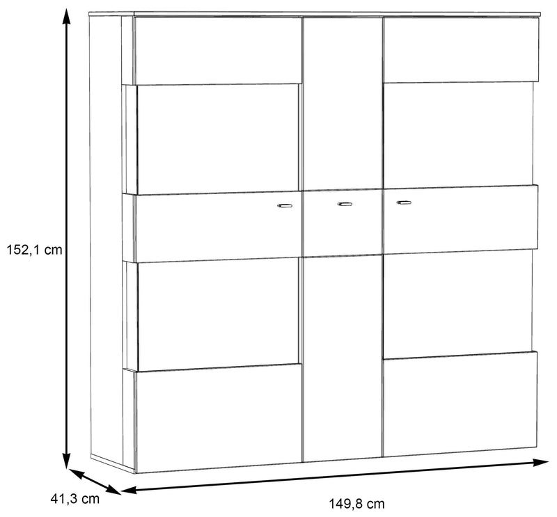 Highboard Vitrine COMO 3-trg. Optik Grau / Planked Eiche von Forte