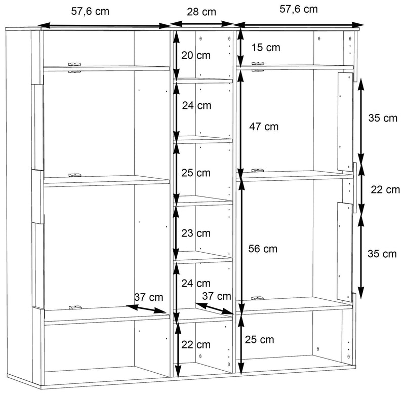 Highboard Vitrine COMO 3-trg. Optik Grau / Planked Eiche von Forte