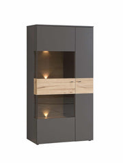 Highboard Vitrine halbhoch COMO Optik Grau / Planked Eiche von Forte