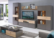 Highboard Vitrine halbhoch COMO Optik Grau / Planked Eiche von Forte