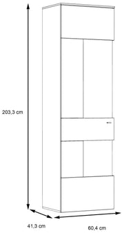 Vitrine COMO 1-trg Anschlag links Optik Grau / Planked Eiche von Forte
