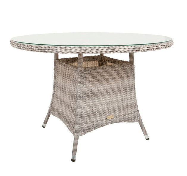 Gartentisch DIJON rund mit Glasplatte Ø 111 cm Farbe Sesamgrau